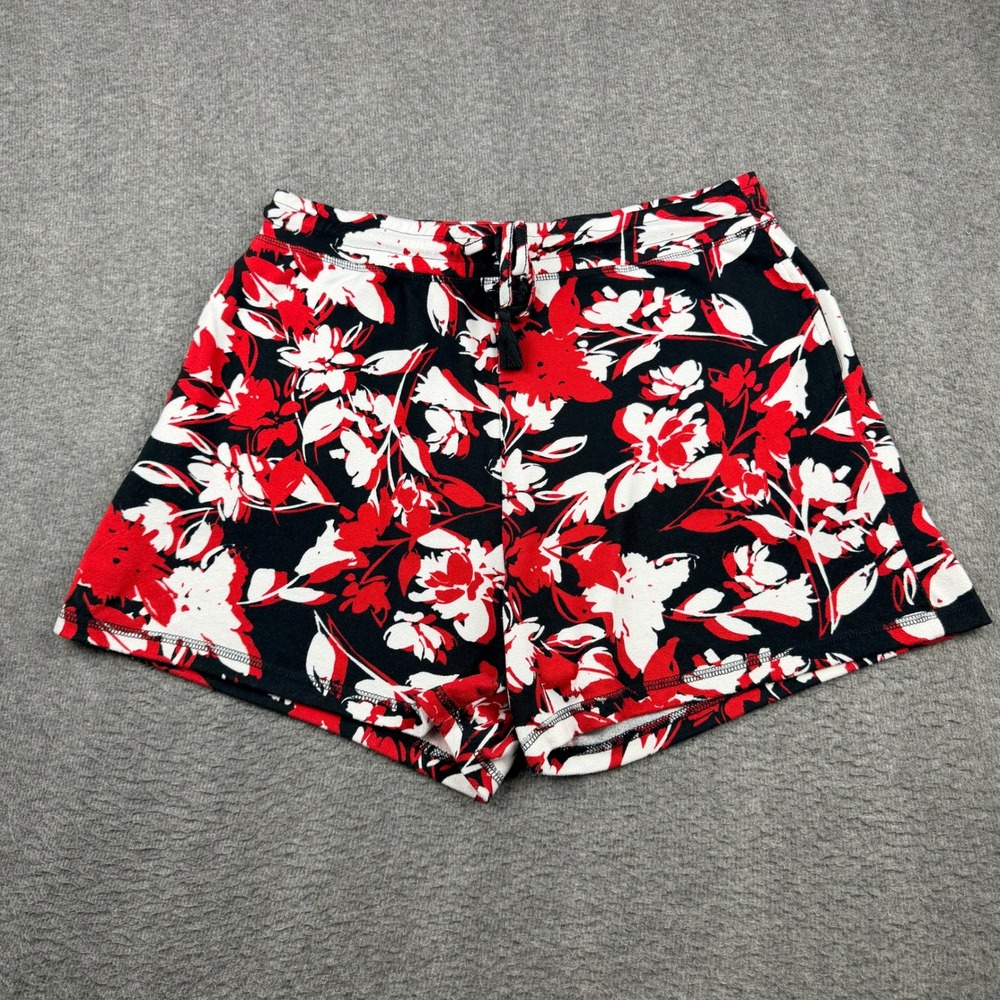 Lildy Women's L-XL Super Soft Lounge Shorts Red Black Floral Pajama Bottoms